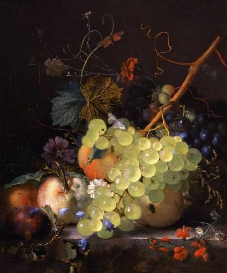 Jan van Huysum Still-life of grapes and a peach on a table-top oil painting picture